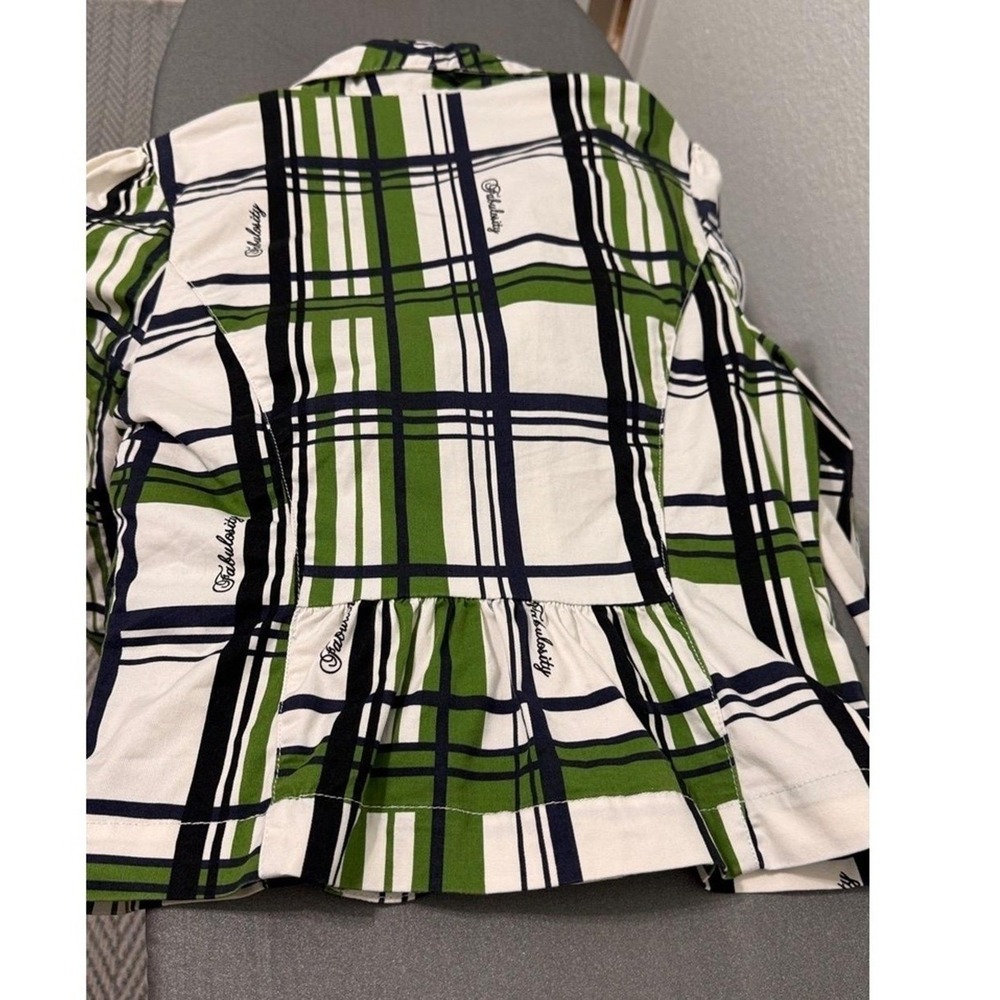 Fabulosity Blazer Women's L Vintage Green Navy Plaid Button Cotton Stretch Y2K - Picture 6 of 10
